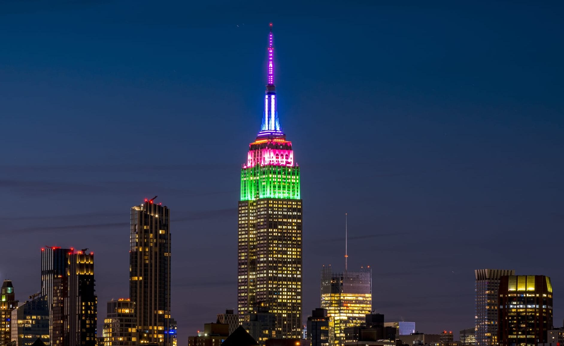 New York City - USA - Feb 28 2022: Empire State Building at dawn with special light in Honor of Rare Disease Day