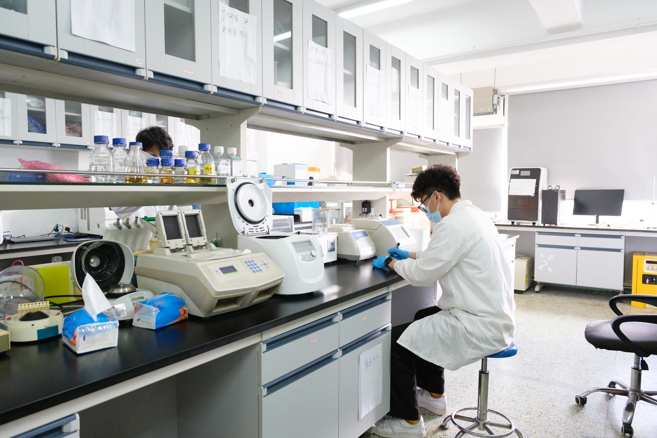 Researchers working in a lab